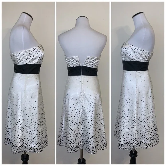 White House Black Market black & white dotted strapless cocktail dress size 0 - Picture 2 of 7